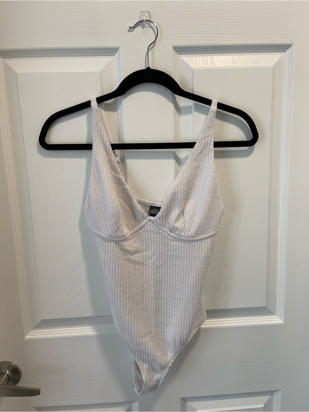 Women's Ribbed V-Neck Bodysuit in White